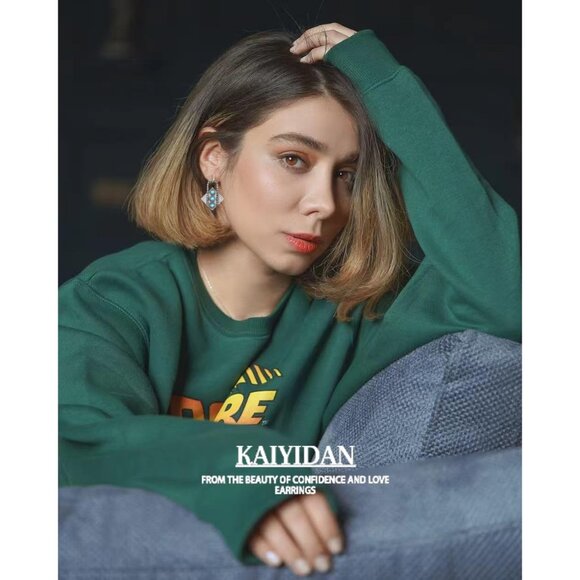 Turquoise Square Geometric Shaped Vintage Long Summer Earring for Women Jewelry - Picture 3 of 8